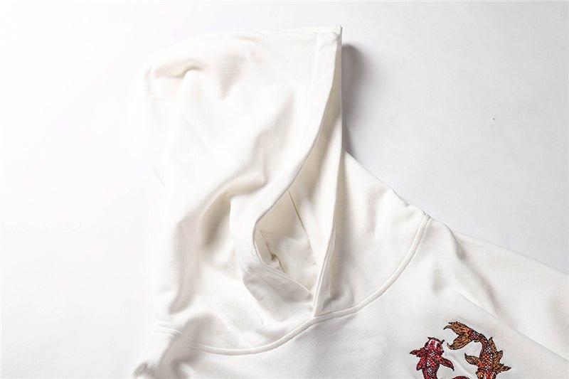 Chinese Style Top Men Carp Koi Embroidered Print Hooded Sweatshirts Hoodies Harajuku Hip Hop Pullover Hoodie Streetwear
