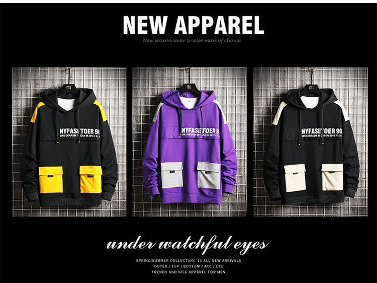Winter Fashion Loose Men's Hoodies Tooling Hip Hop Sweatshirt Male Harajuku Japanese Streetwear Hoodie Men